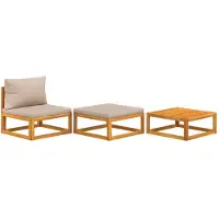 vidaXL 3-delige Loungeset met kussens massief acaciahout