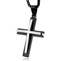 Mendes Schakelketting Venetiaans Zwart met Zwart-Zilverkleurig Kruis Hanger