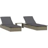 vidaXL Ligbedden 2 st met tafel poly rattan grijs