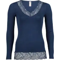 Engel - Women's Shirt L/S mit Spitze - Zijden ondergoed 38/40, blauw