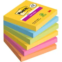 Post It Post-it Super Sticky sticky notes Carnaval 76 x 76 mm, dubbele kleefkracht, herpositioneerbaar & verwijderbaar zonder lijmresten, PEFC, voordeelverpakking 4+2 pads