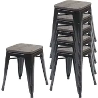 MCW Set van 6 krukken -A73 incl. houten zitting, metalen kruk, stapelbaar ~ zwart