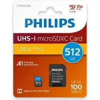 Philips FM51MP65B micro SDXC kaart 512 GB - Class 10 UHS-I U3 - 4K V30 - Inclusief SD adapter