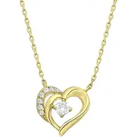 Lucardi Dames Zilveren goldplated ketting & hanger hart zirkonia - Ketting - 925 Zilver - Goudkleurig - 48 cm