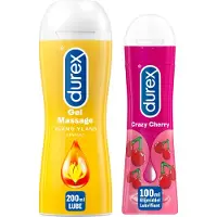 Durex - 2 Glijmiddelen Waterbasis - Play Massage 2/1 Sensitive 200ML - Crazy Cherry 100ML