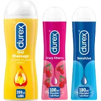 Durex - 3 Glijmiddelen Waterbasis - Play Massage 2/1 Sensitive 200ML - Play Sensitive Gel 100ML - Crazy Cherry 100ML