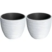 Prosperplast Plantenpot/bloempot Furu Stripes - 2x - buiten/binnen - kunststof - wit - D35 x H35 cm - met binnenpot