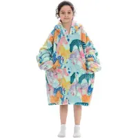 Badrock Zebra fleece hoodie deken met mouwen kind – fleece poncho kind – Draagbare deken - plaid met mouwen - maat 128/152 – lengte 75 cm - chillen – Warm & zacht – relax outfit kids – multicolor -