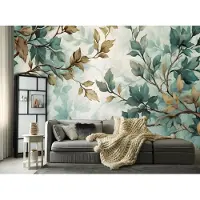 Consalnet Vliesbehang - Fotobehang - Bladeren - Bomen - Kunst - Abstract - Natuur - Pastel - Groen - Oranje - 70x104 cm (Hoogte x Lengte)