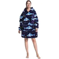 Badrock Hoodie deken - Haai fleece deken met mouwen en capuchon – fleece hoodie – fleece kleed met capuchon en mouwen – maat XS t/m XL – TV plaid met mouwen - 90 cm - chillen – relax outfit - zwart