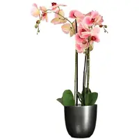 Mica Decorations Orchidee kunstplant roze - 75 cm - inclusief bloempot zwart mat - Kunstbloemen in pot