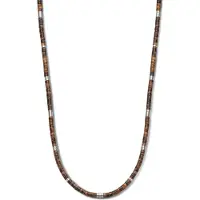 Frank 1967 7FN-0060 Kralen Ketting Tijgeroog - Heren - 4mm - Mat Staal - 70cm - Bruin - Cadeau voor mannen