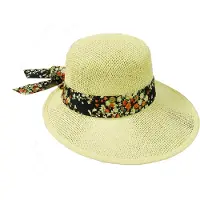 Jordan Dames Zomerhoed Audrey - Beige met Donkerblauw lint - Maat 56 - Vakantiehoed