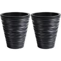 Prosperplast Plantenpot/bloempot Sand Dunes - 2x - buiten/binnen - kunststof - antraciet - D35 x H38 cm - met binnenpot