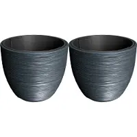 Prosperplast Plantenpot/bloempot Furu Stripes - 2x - buiten/binnen - kunststof - antraciet - D47 x H47 cm - met binnenpot