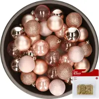 COSY&TRENDY Kerstballen - 48x st - roze - 6 cm - kunststof - met kerstbalhaakjes goud