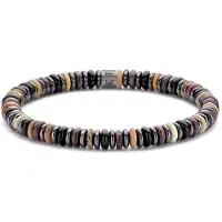 Frank 1967 7FB-0680 Heren Armband met Natuurstenen Kralen - Zwart Agaat - Hematiet - Rood Jaspis - 6x2mm - 20cm - Bruin - Staal