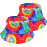 Henbrandt Vissershoedje/zonnehoed - 2x - Tie Dye regenboog - katoen - zonnebescherming volwassenen - PRIDE