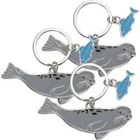 Nature Planet Dieren sleutelhanger - 6x - zeehond en een vis - metaal - 5 cm - dieren cadeau