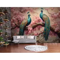 Consalnet Vliesbehang - Fotobehang - Vogels - Pauwen - Bloemen - Veren - Takken - Landschap - Vogel - Pauw - 254x184cm