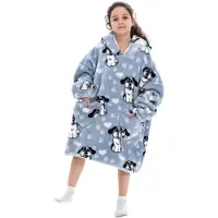 Badrock Honden fleece hoodie deken met mouwen kind – fleece poncho kind – plaid met mouwen - maat 128/152 – lengte 75 cm - chillen – Warm & zacht – relax outfit kids – lichtgrijs -