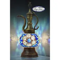 Halay Handgemaakte Turkse Ibrik tafellamp blauw bruin in- outdoor Oosterse karaf