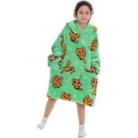 Badrock Katjes fleece hoodie deken met mouwen kind – fleece poncho kind – Draagbare deken - plaid met mouwen - maat 128/152 – lengte 75 cm - chillen – Warm & zacht – relax outfit kids – groen -