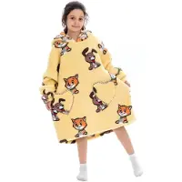Badrock Katjes & puppies fleece hoodie deken met mouwen kind – fleece poncho kind – plaid met mouwen - maat 128/152 – lengte 75 cm - chillen – Warm & zacht – relax outfit kids – geel -