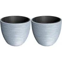 Prosperplast Plantenpot/bloempot Furu Stripes - 2x - buiten/binnen - kunststof - lichtgrijs - D47 x H47 cm - met binnenpot