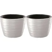 Prosperplast Plantenpot/bloempot Amazing - 2x - buiten/binnen - kunststof - wit - D47 x H52 cm - met binnenpot