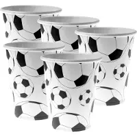 SANTEX feest wegwerp bekertjes - voetbal - 50x stuks - 270 ml - wit/zwart - karton