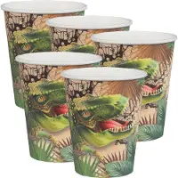 SANTEX feest wegwerp bekertjes - dinosaurus - 50x stuks - 270 ml - bruin/groen - karton