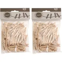 Excellent houseware Mini Kerst fotoknijpertjes/kaartknijpertjes hout - 100x stuks - 2,5 cm - Kerstkaart knijpers