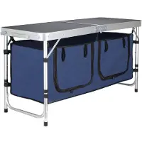 Springos Campingtafel - Keukenkast - Opbergkast - Inklapbaar - 120 x 47 x 71 cm - Zwart/blauw