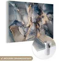 MuchoWow Glasschilderij abstract - Marmer - Goud - Marmerlook - Schilderijen woonkamer - Foto op glas - Glasplaat - Kamer decoratie - 180x120 cm - Wanddecoratie - Muurdecoratie - Slaapkamer - Schilderij glas