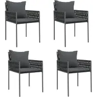 vidaXL Tuinstoelen 4 st met kussens 54x61x83 cm poly rattan zwart