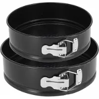 Gerimport Gerim Taarten bakken bakvorm/spring vorm Kitchen Pro - metaal - anti-aanbak laag - zwart - 2 stuks - Bakringen