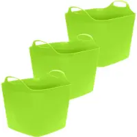 Excellent houseware Flexibele emmer - 3x - groen - 25 liter - kunststof - vierkant - 35 x 38 cm