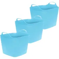 Excellent houseware Flexibele emmer - 3x - blauw - 25 liter - kunststof - vierkant - 35 x 38 cm