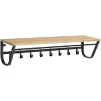 Acaza Lange Hangende Kapstok voor Muur of Wand - 8 Haken en 1 Bar - 90 cm Lang - Lichte Eik Kleur