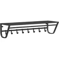 Acaza Lange Kapstok in Metaal en Hout voor Muur of Wand, 90 cm Lang, 8 Haken, Hoedenplank, Zwart