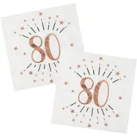 SANTEX Verjaardag feest servetten leeftijd - 50x7 - 80 jaar - rose goud - 33 x 33 cm