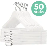 LifeGoods Kledinghangers - Met Broeklat - Hardhout - Wit - 50 Stuks