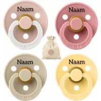 BIBS fopspenen met naam - T2 -Dusty Pink, Vanilla, Pale Butter, Glow Blush - 6-18 maanden - spenen - speen - fopspeen - BolleToet speenzakje