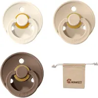 BIBS fopspeen | Met Monkiezz Speenzakje - maat 2 6-18 maanden - 3 stuks - Vanilla - Dark Oak - Ivory White