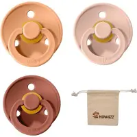 BIBS fopspenen maat 1 0-6 maanden| Set 3 stuks| Blush, Woodchuck, Peach + Monkiezz speenzakje