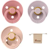 BIBS fopspeen - maat 1 0-6 maanden - 3 stuks – Dusty Pink - Dusky Lilac - Blush + Monkiezz speenzakje