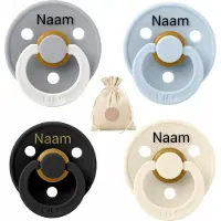 BIBS fopspenen met naam - T2 -Baby blue, Black, Ivory & Glow Cloud - 6-18 maanden - spenen - speen - fopspeen - BolleToet speenzakje