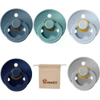 BIBS fopspeen | Met Monkiezz Speenzakje - maat 2 6-18 maanden - 5 stuks - Baby Blue -Deep Space - Island Sea - Cloud - Petrol