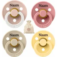BIBS fopspenen met naam - T1 -Dusty Pink, Vanilla, Pale Butter, Glow Blush - 0-6 maanden - spenen - speen - fopspeen - BolleToet speenzakje